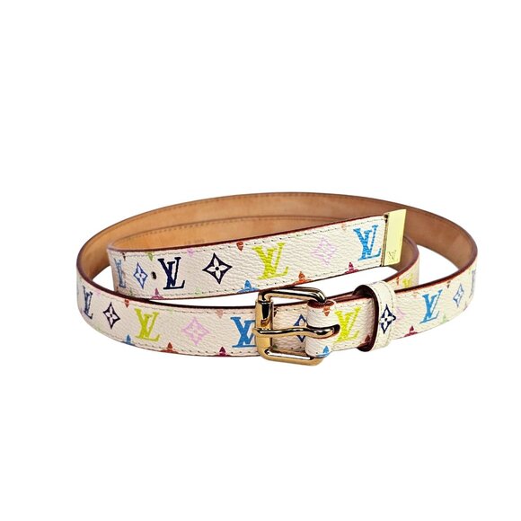 LOUIS VUITTON Multicolor White Belt Womens Monogram LV Murakami LV x TM 90/36 - Picture 2 of 12